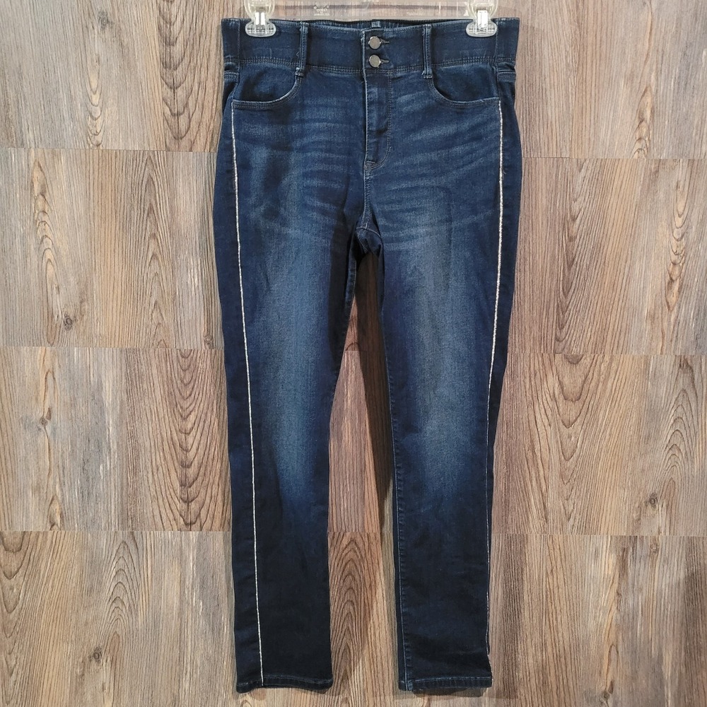 APT 9 Tummy Control Straight Jeans Size 14 x 30 Metallic Trim Dark Wash Stretch